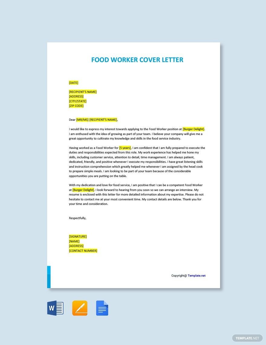 Food Worker Cover Letter