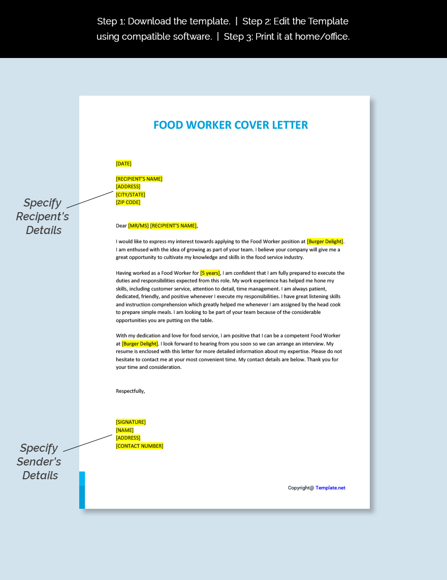 Food Worker Cover Letter In Word Google Docs Pages PDF Download 