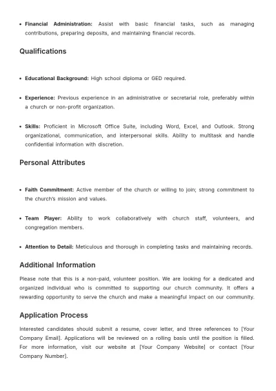 Free Printable Church Secretary Job Description Template to Edit Online