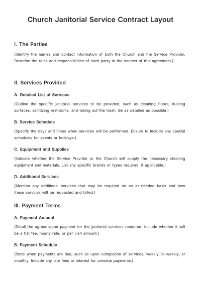 Free Church Janitorial Service Contract Layout Template to Edit Online