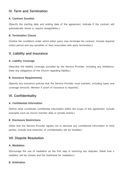 Free Church Janitorial Service Contract Layout Template to Edit Online