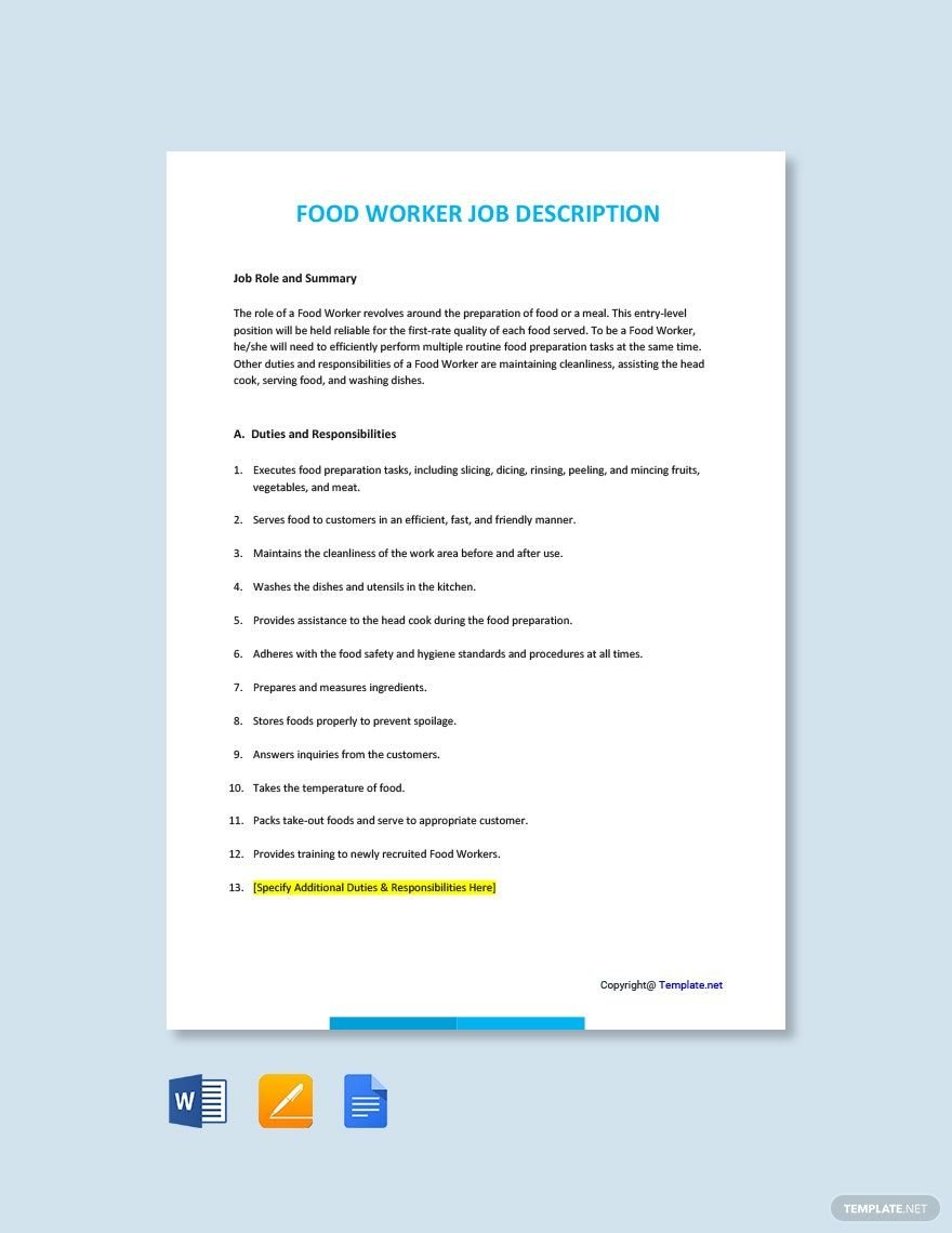 Food Worker Job Description
