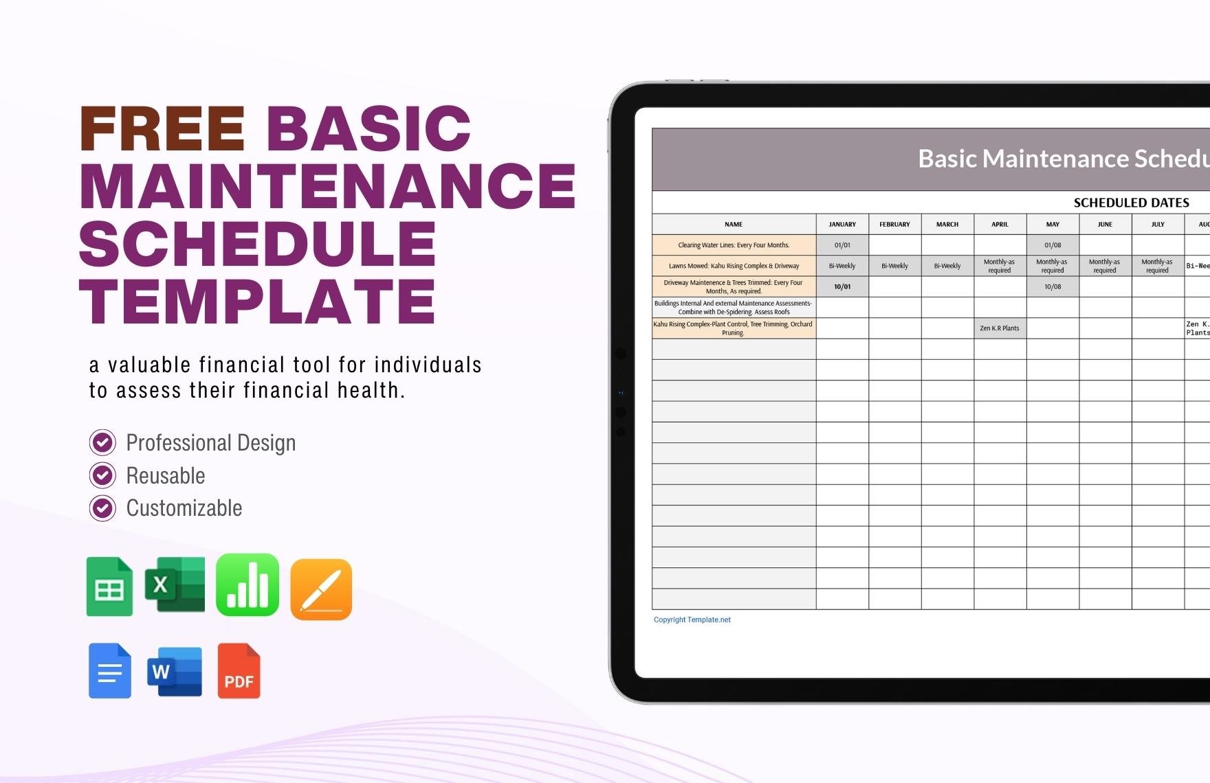 Maintenance Schedule Template in PDF