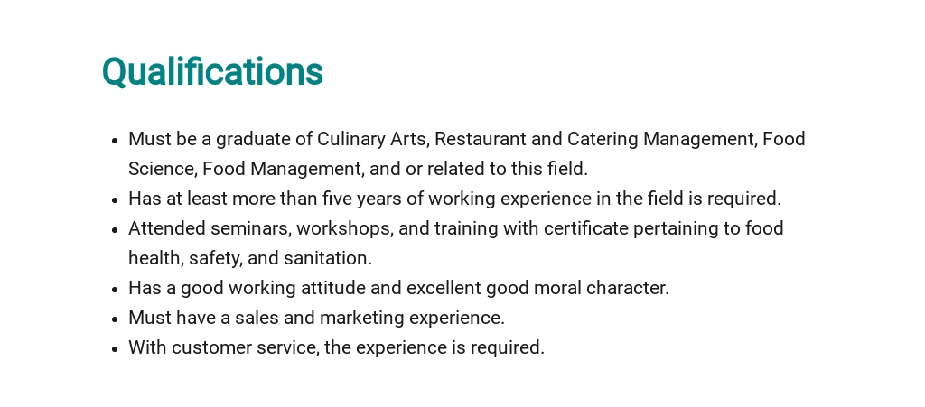 Food services supervisor job description