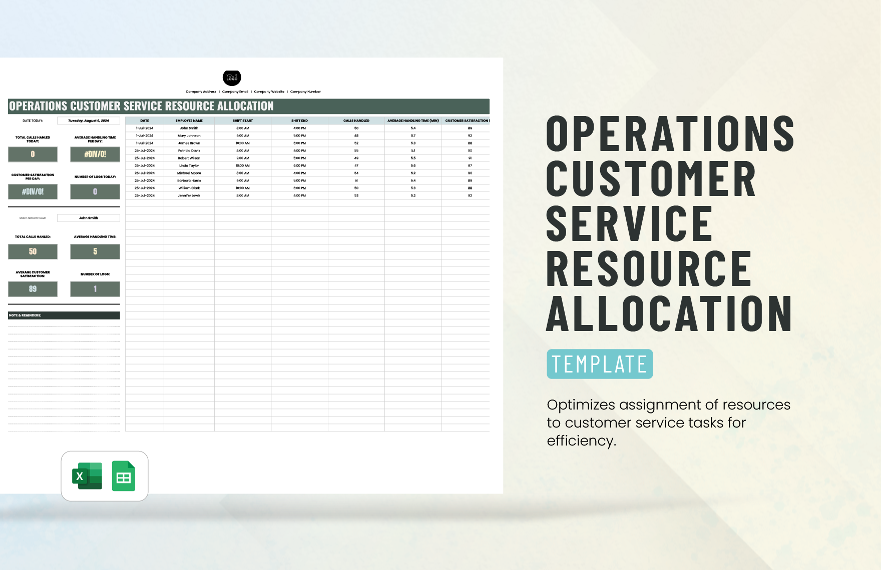 Operations Customer Service Resource Allocation Template in Google Sheets, Excel - Download | Template.net