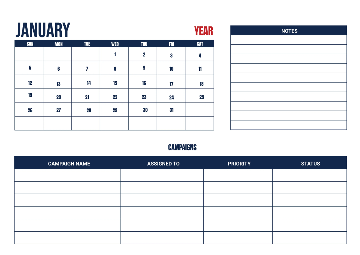 Free Cafe Marketing Calendar Template to Edit Online