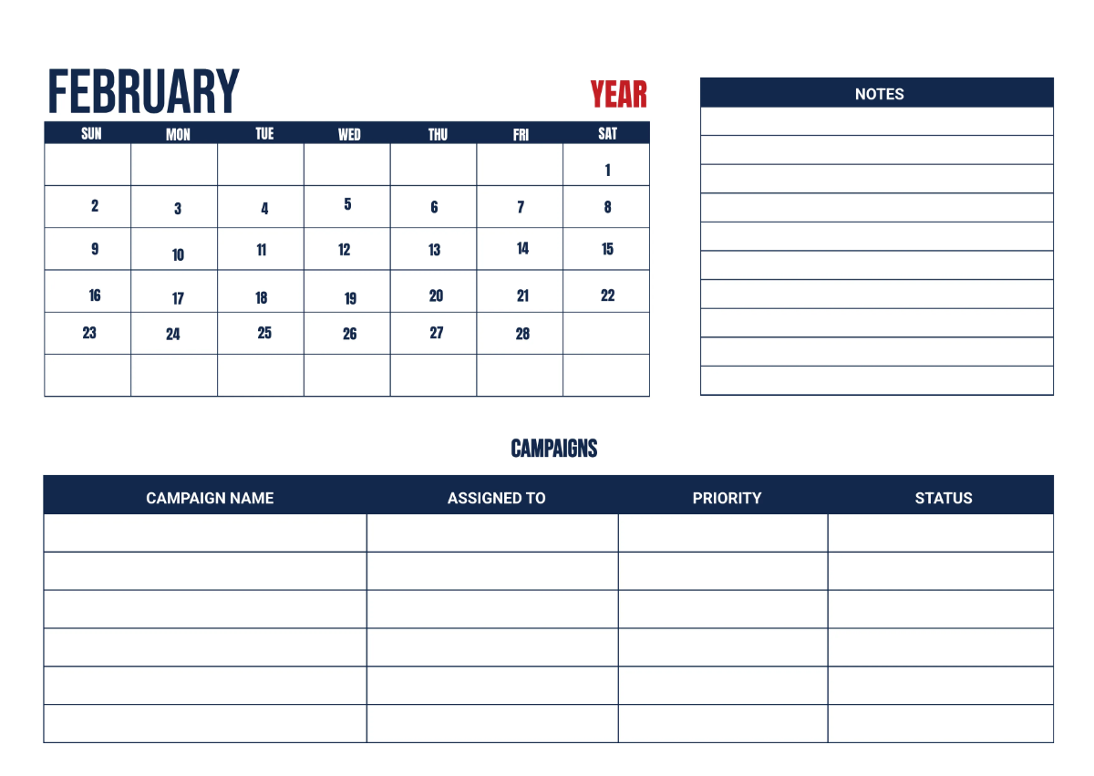 Free Cafe Marketing Calendar Template to Edit Online