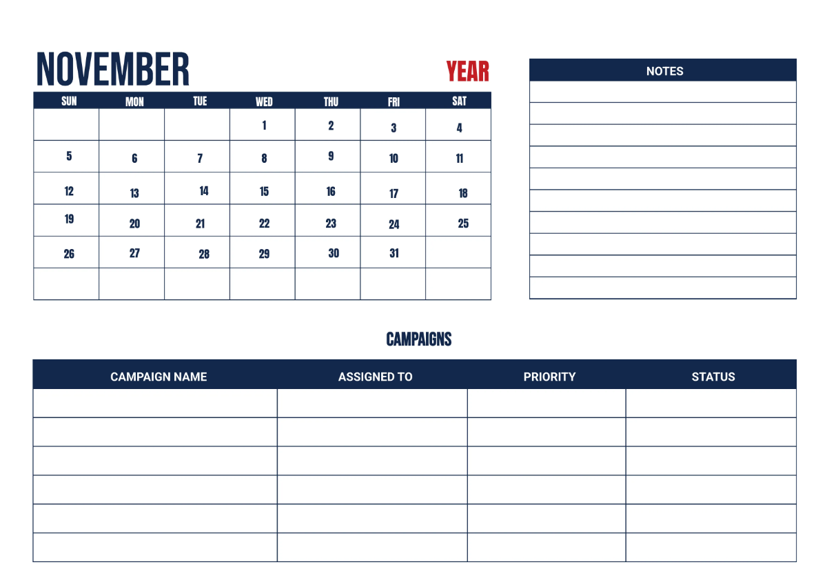 Free Cafe Marketing Calendar Template to Edit Online