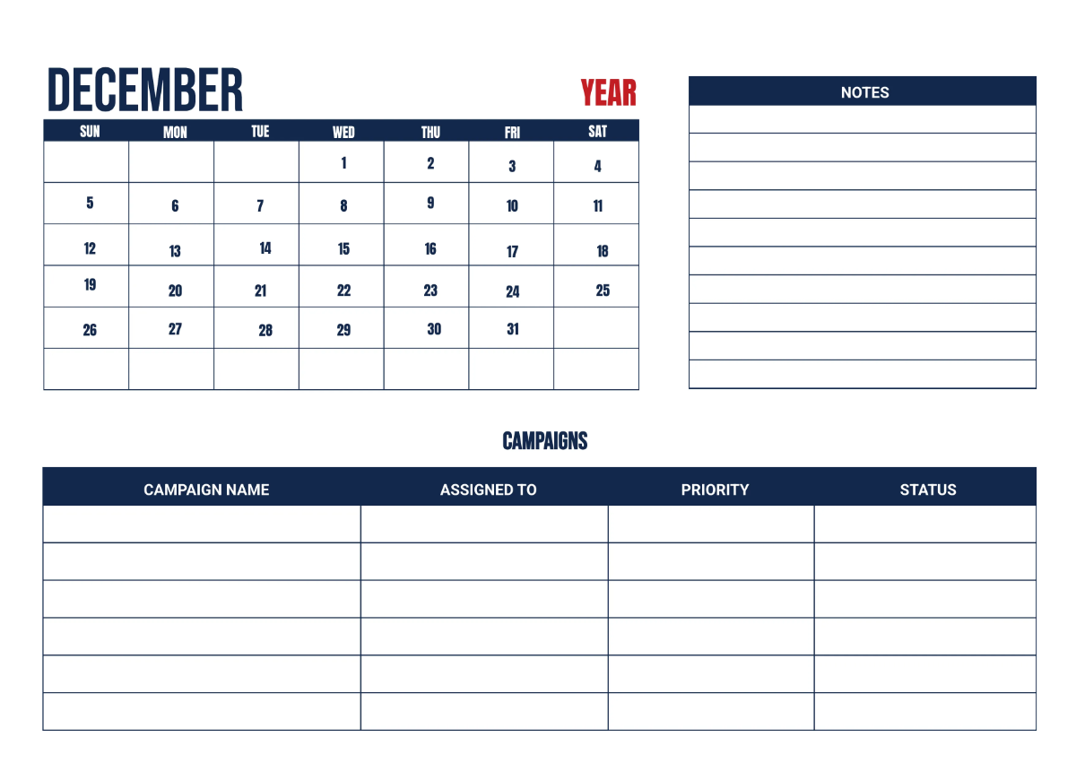 Free Cafe Marketing Calendar Template to Edit Online