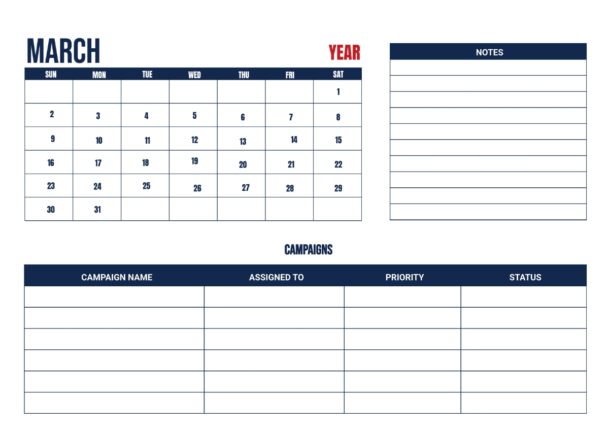 Free Cafe Marketing Calendar Template to Edit Online