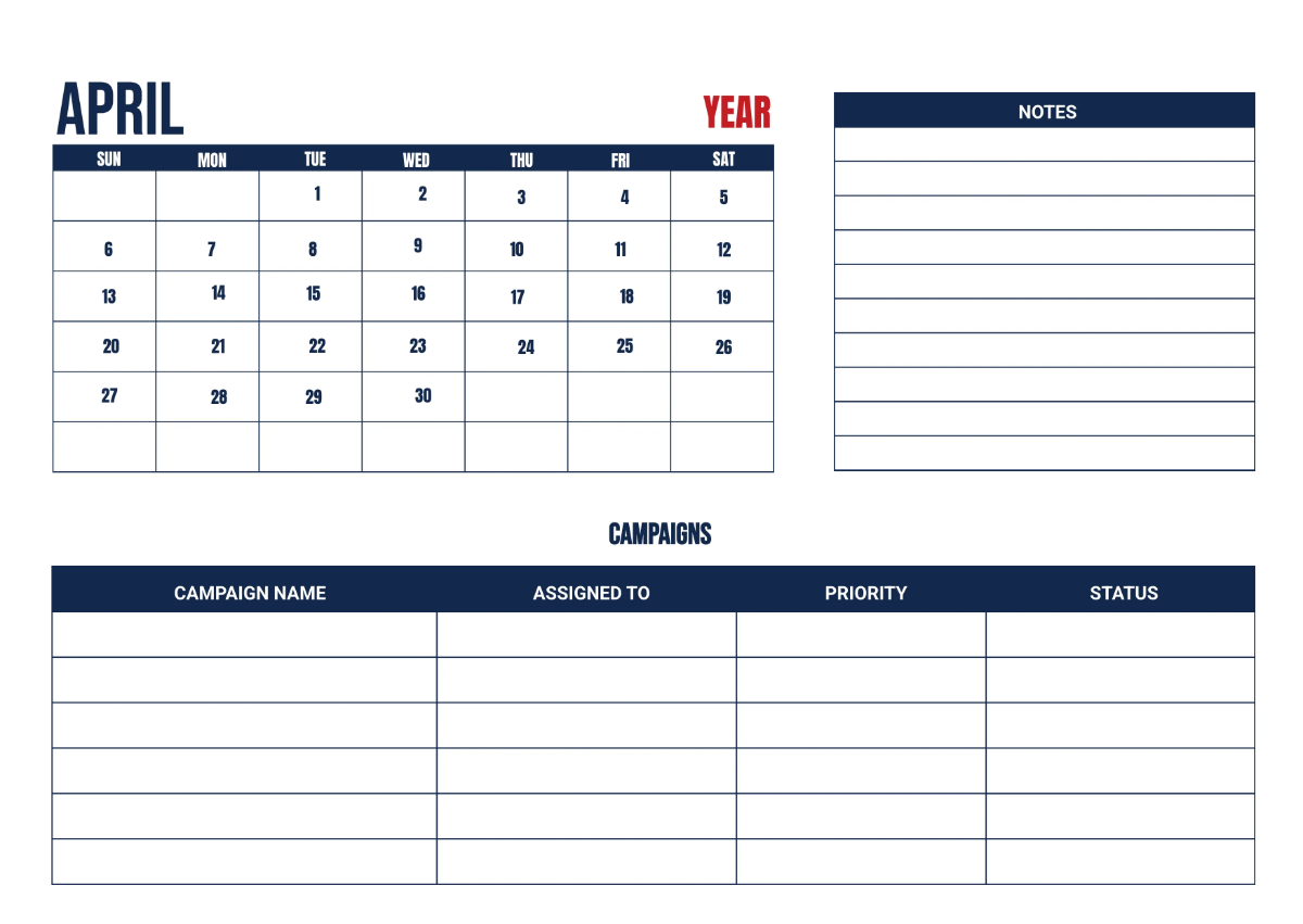 Free Cafe Marketing Calendar Template to Edit Online