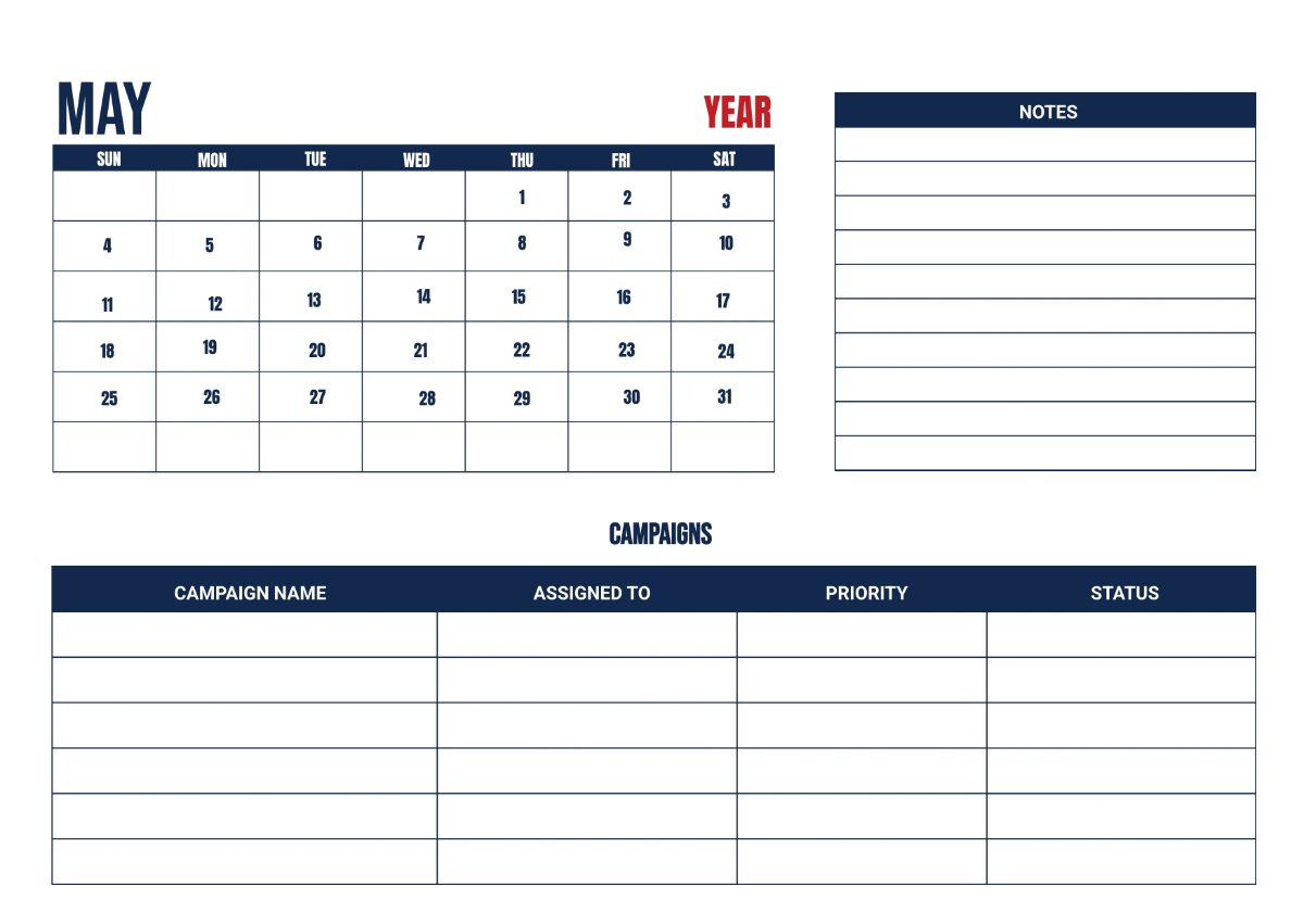 Free Cafe Marketing Calendar Template to Edit Online