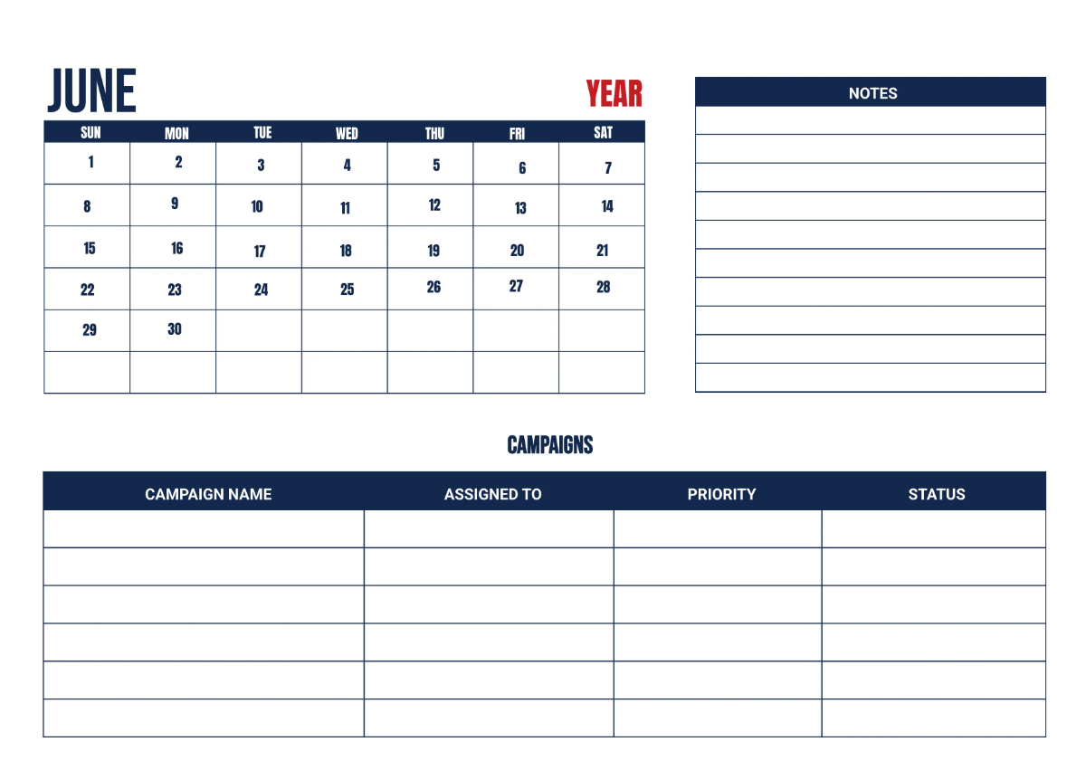 Free Cafe Marketing Calendar Template to Edit Online