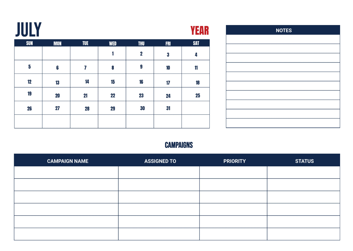 Free Cafe Marketing Calendar Template to Edit Online