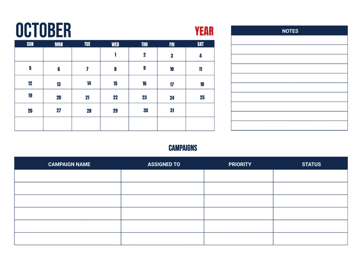 Free Cafe Marketing Calendar Template to Edit Online