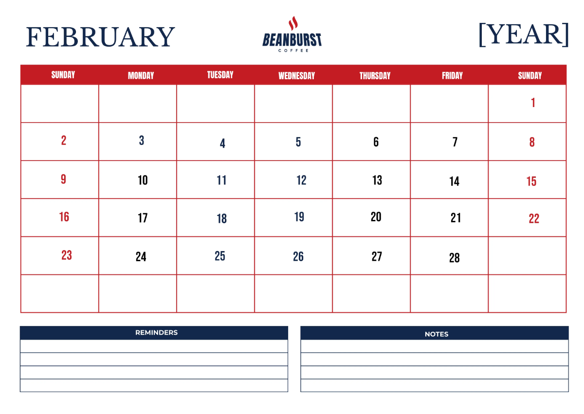 Free Cafe Monthly Calendar Template to Edit Online