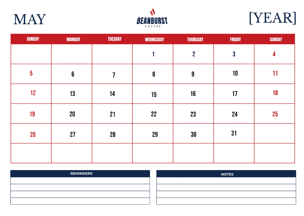 Free Cafe Monthly Calendar Template to Edit Online