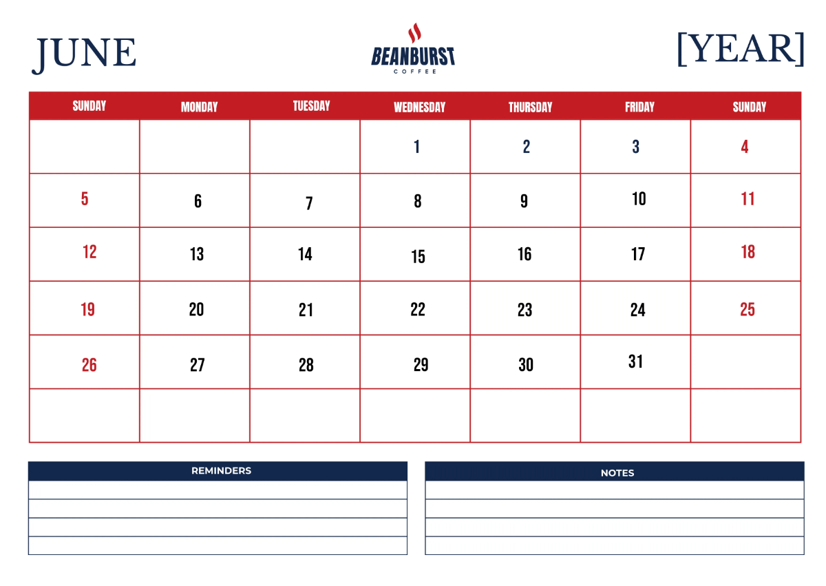 Free Cafe Monthly Calendar Template to Edit Online