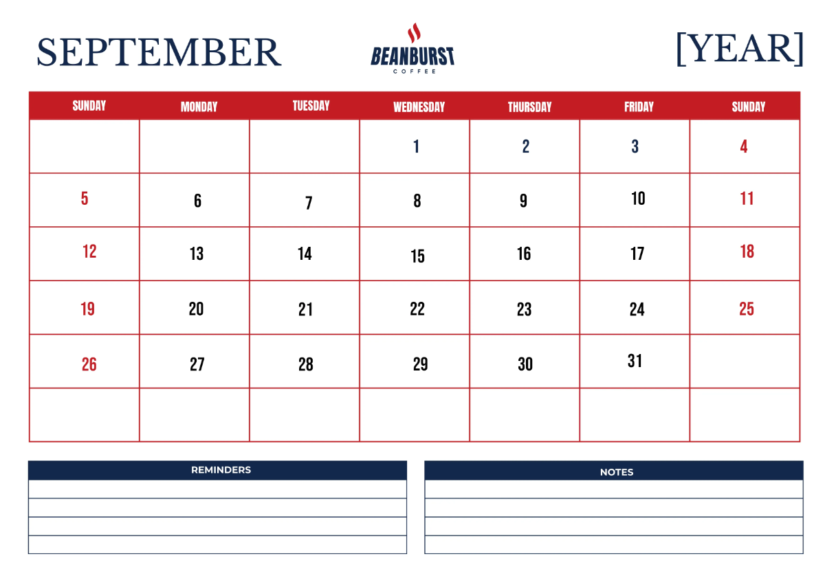 Free Cafe Monthly Calendar Template to Edit Online