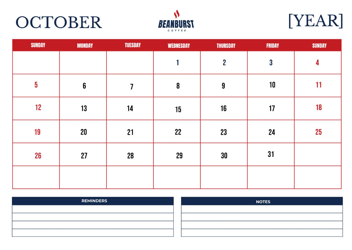 Free Cafe Monthly Calendar Template to Edit Online