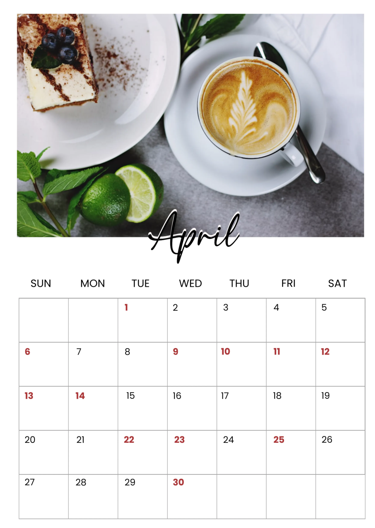 Free Cafe Yearly Calendar Template to Edit Online