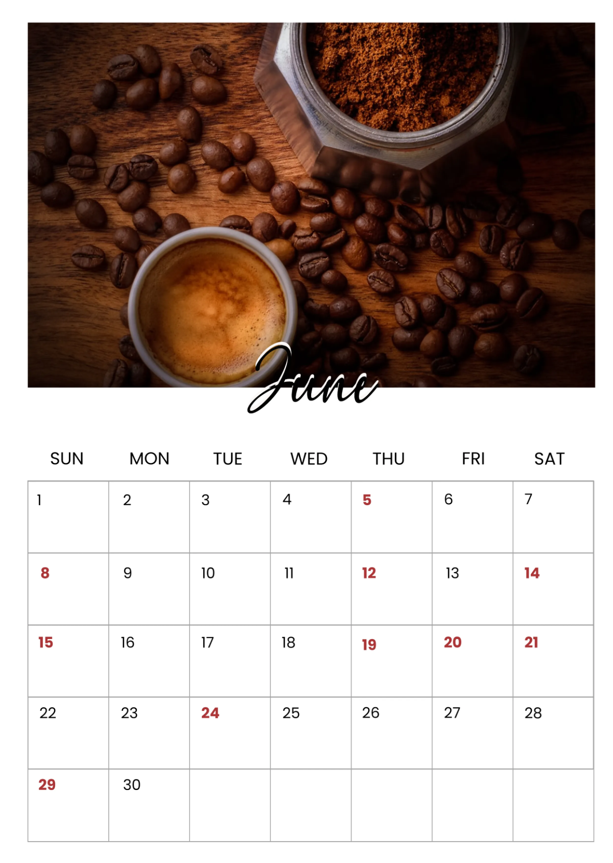 Free Cafe Yearly Calendar Template to Edit Online