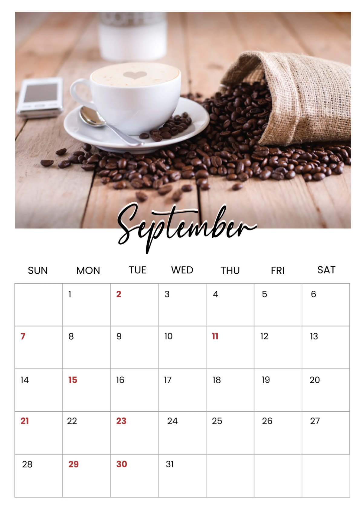 Free Cafe Yearly Calendar Template to Edit Online