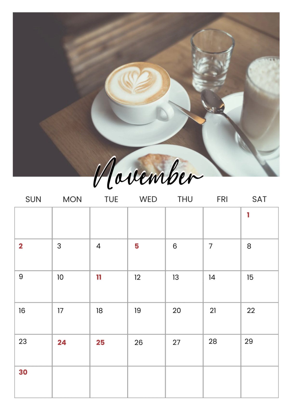 Free Cafe Yearly Calendar Template to Edit Online