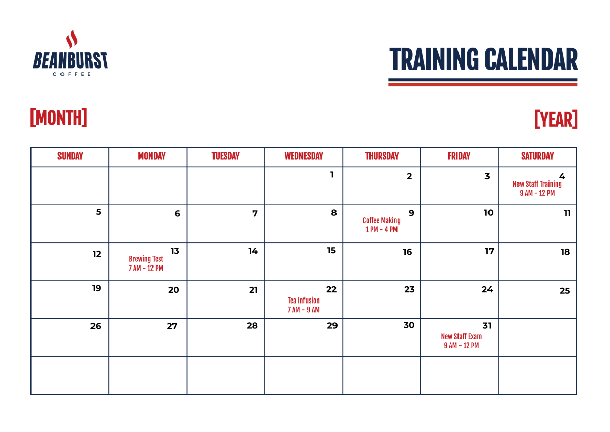 Cafe Training Calendar