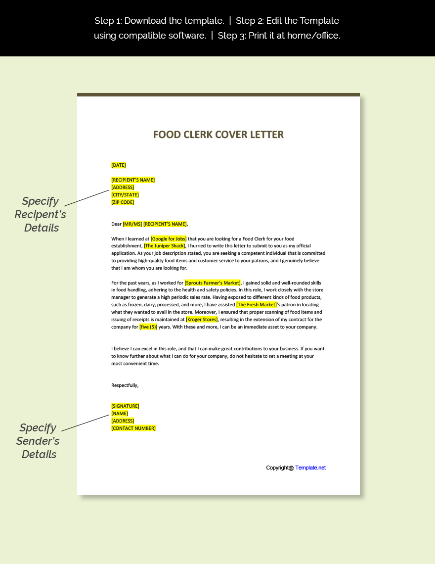 Food Clerk Cover Letter