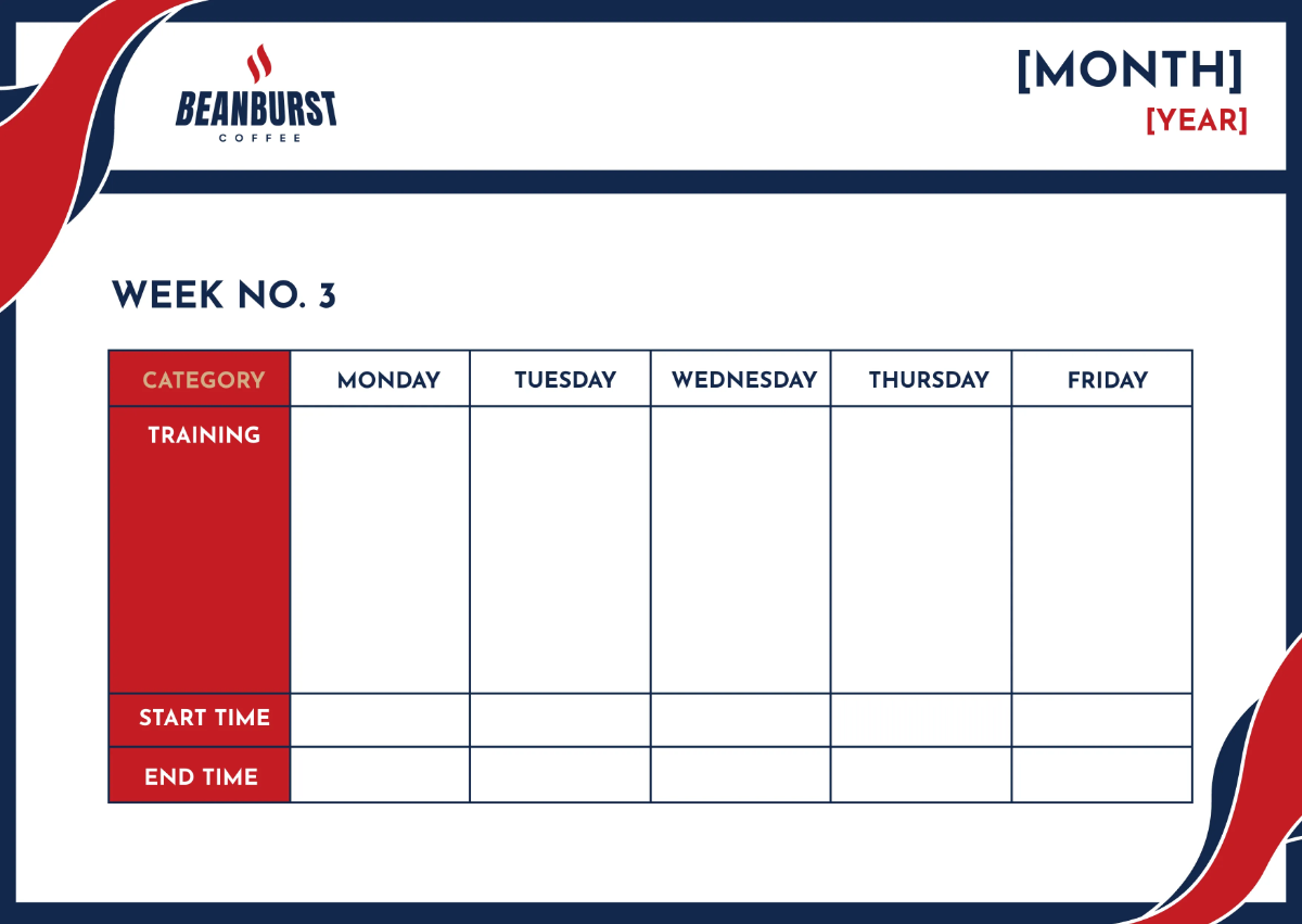 Free Cafe Training Schedule Calendar Template to Edit Online