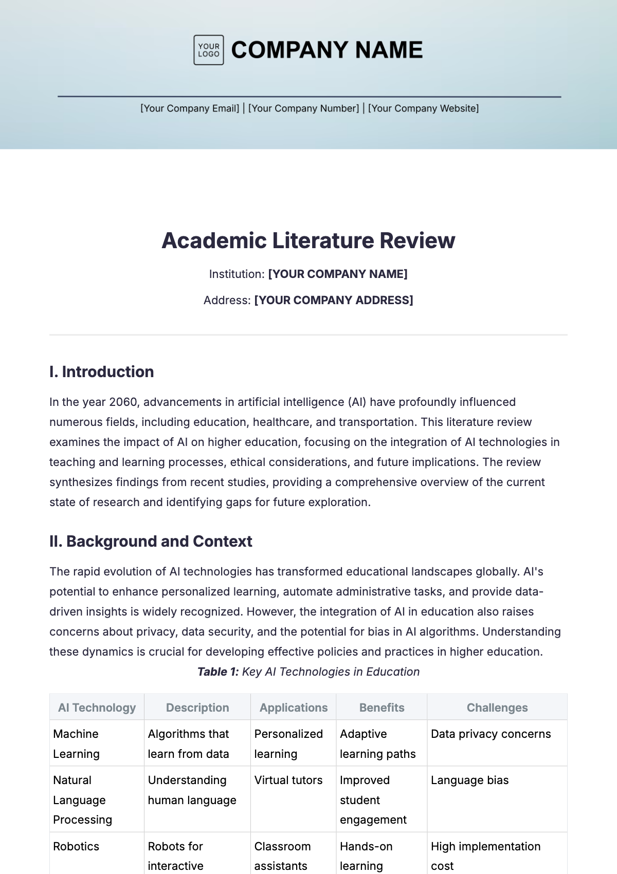 Academic Literature Review Template - Edit Online & Download