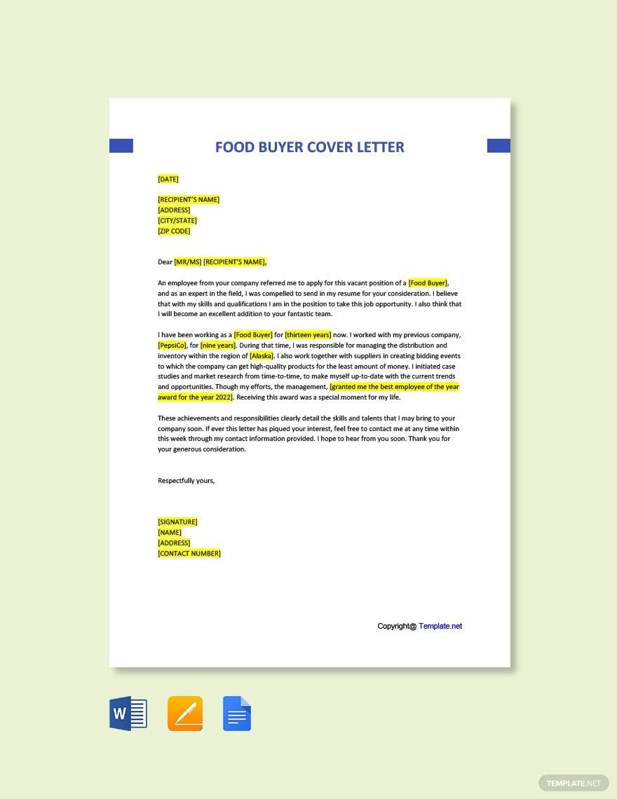 Free Food Buyer Cover Letter
