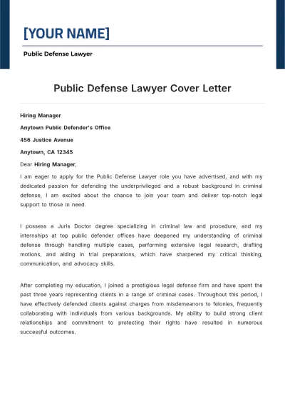 Free Public Defense Lawyer Cover Letter to Edit Online
