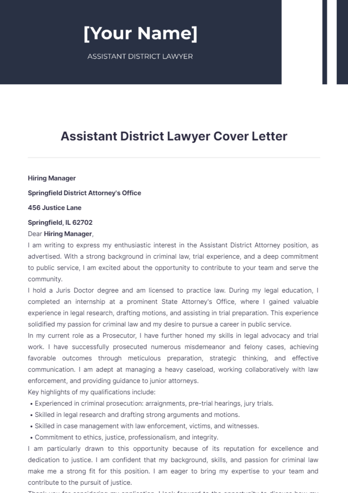 Assistant District Lawyer Cover Letter - Edit Online & Download