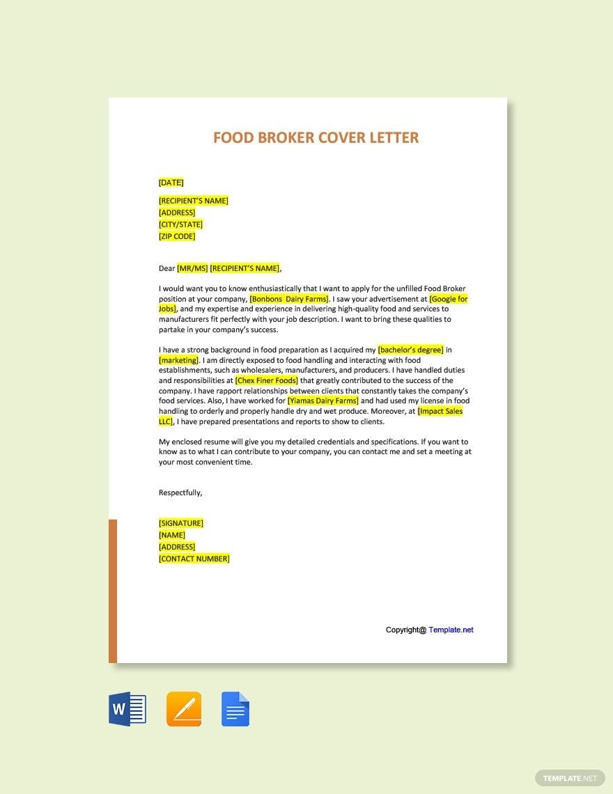 Food Broker Cover Letter