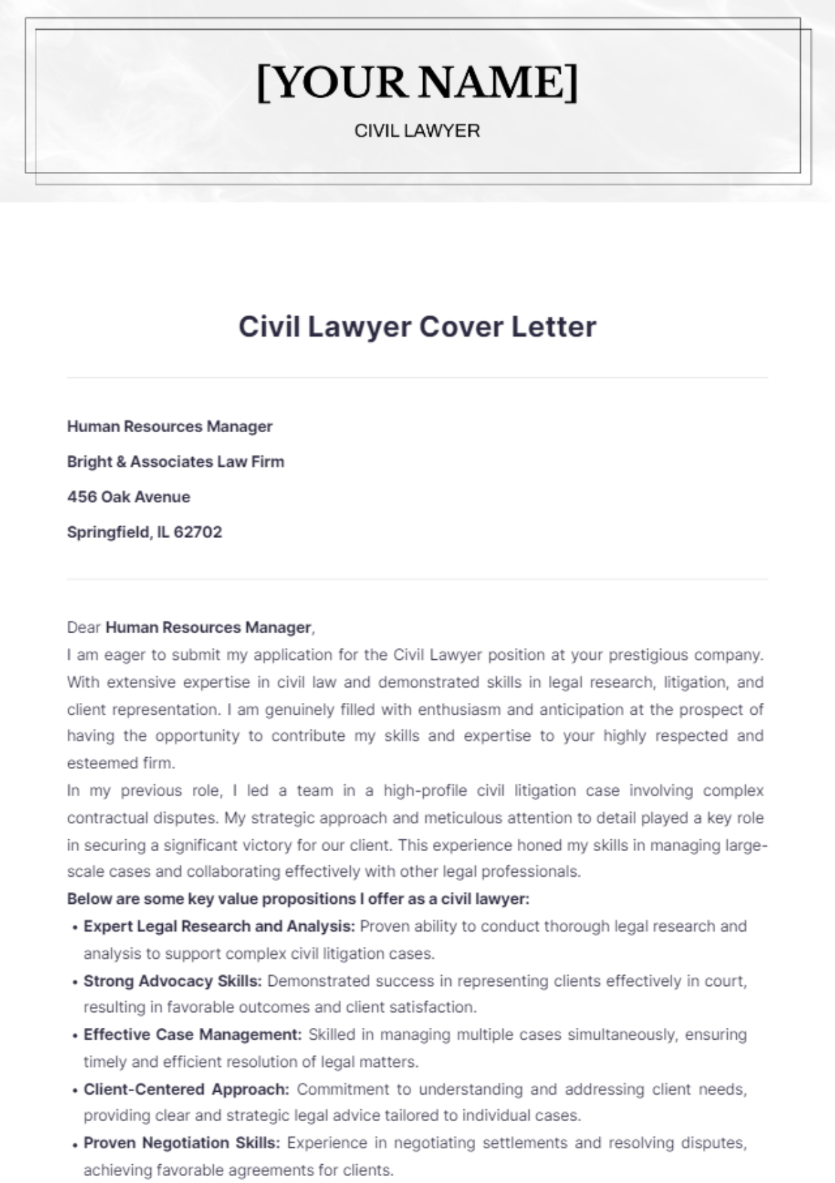 Civil Lawyer Cover Letter - Edit Online & Download