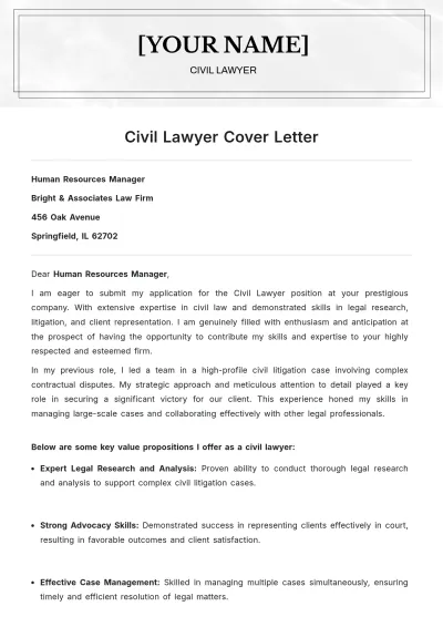 Free Civil Lawyer Cover Letter to Edit Online