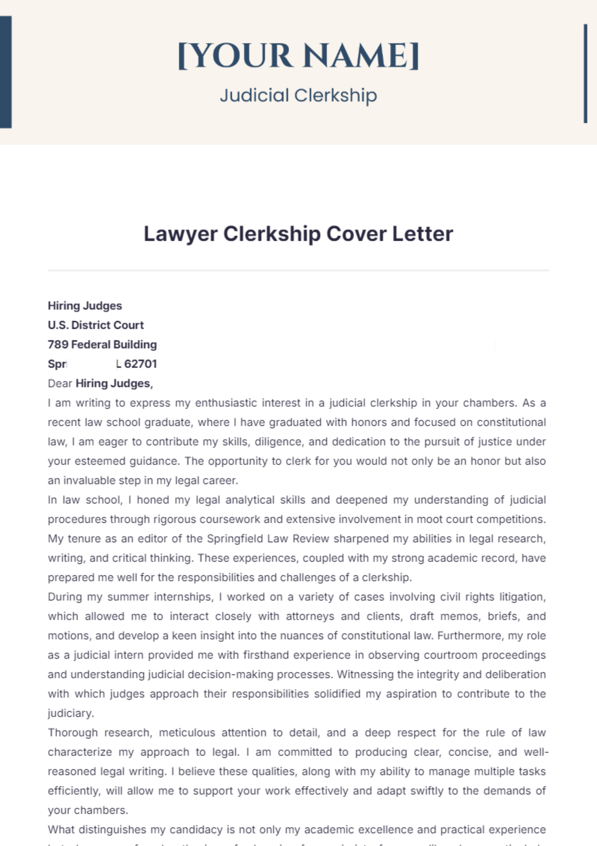 Lawyer Clerkship Cover Letter - Edit Online & Download