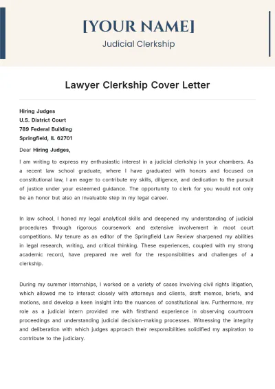 Free Lawyer Clerkship Cover Letter to Edit Online
