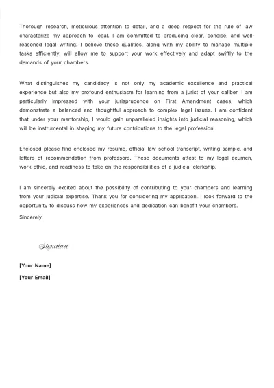 Free Lawyer Clerkship Cover Letter to Edit Online