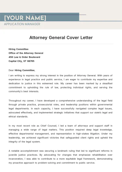 Free Attorney General Cover Letter to Edit Online