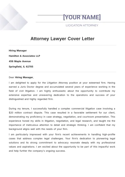 Free Attorney Lawyer Cover Letter to Edit Online