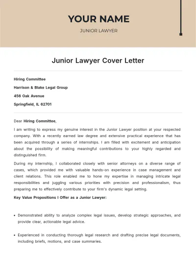 Free Junior Lawyer Cover Letter to Edit Online