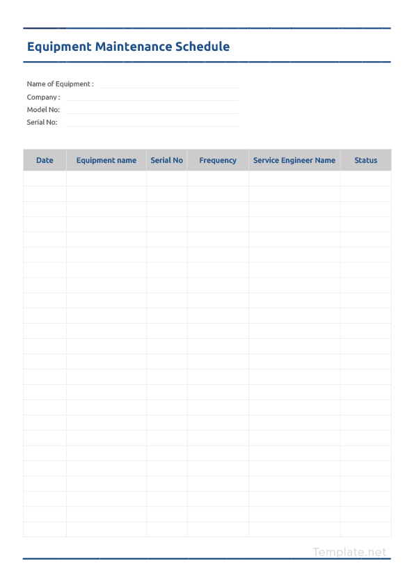 Equipment Maintenance Schedule Template in Microsoft Word, Excel, PDF