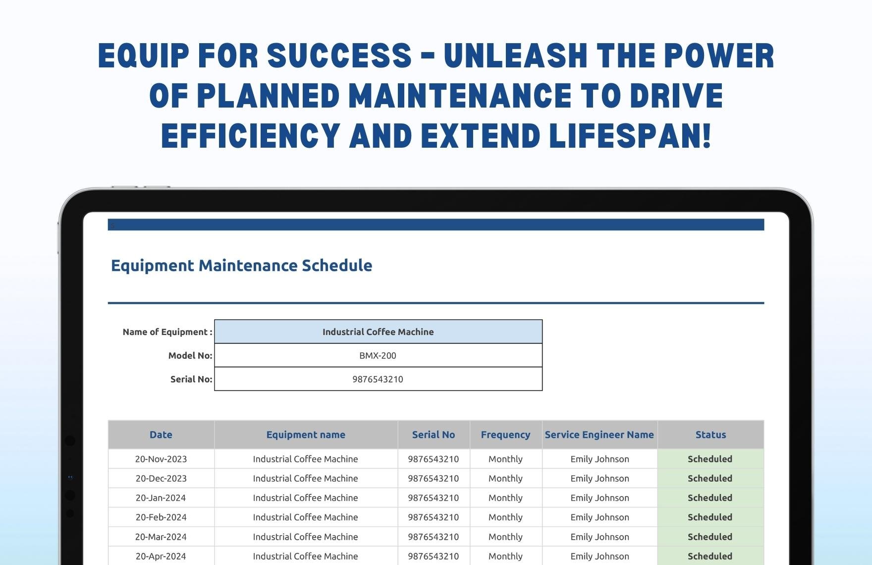 Equipment Maintenance Schedule Template