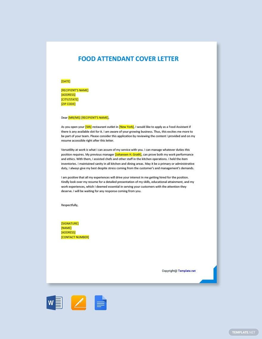 Food Attendant Cover Letter