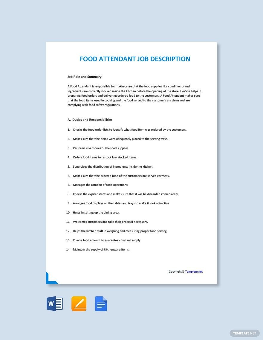 Free Food Attendant Job Description Template