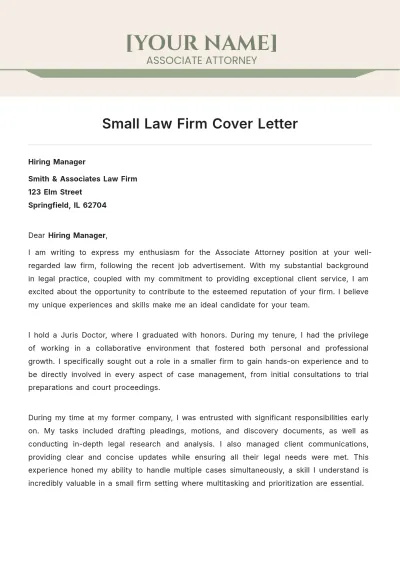 Free Small Law Firm Cover Letter to Edit Online