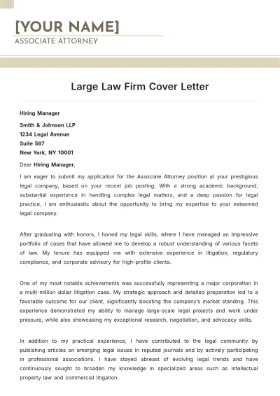 Free Large Law Firm Cover Letter to Edit Online